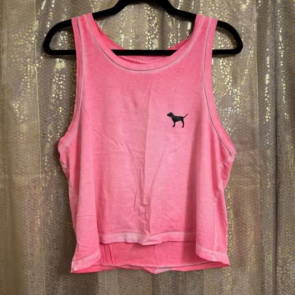PINK Victorias Secret Bright Pink Cropped Faded Dyed‎ Tank Top Medium